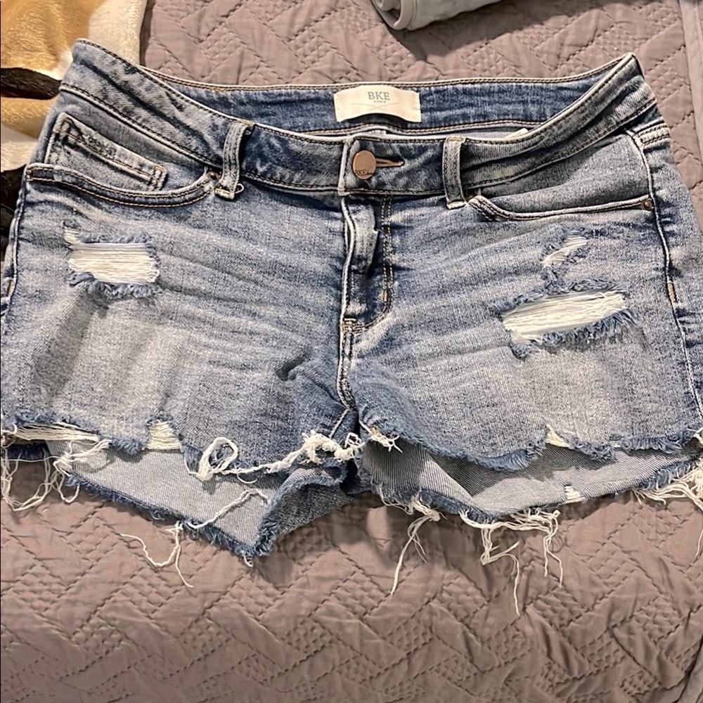 BKE Women's Ripped Jean Shorts - Blue
